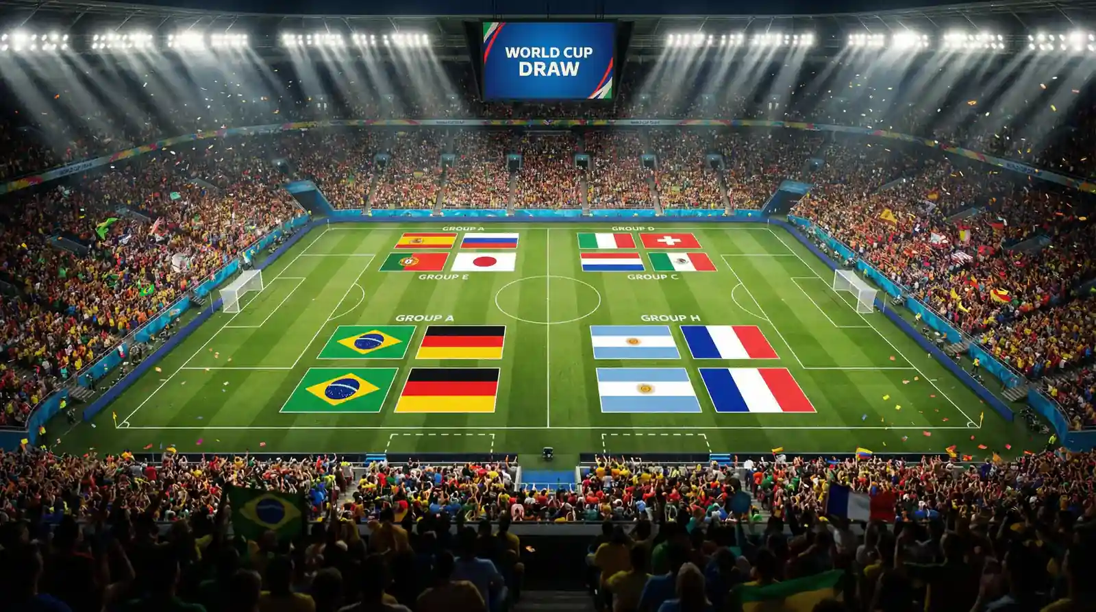 Übersicht der 12 WM 2026 Gruppen mit Flaggen aller teilnehmenden Nationalmannschaften