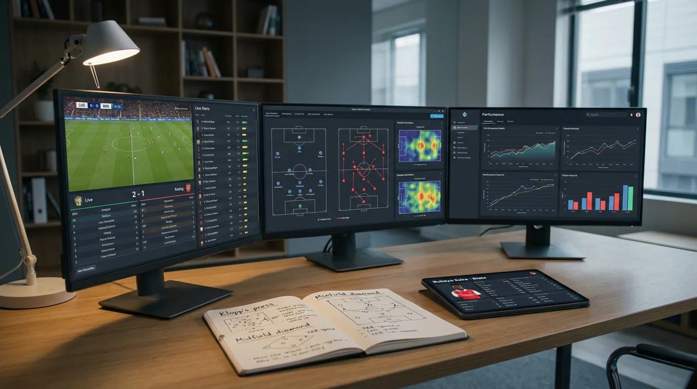 Taktische Spielanalyse mit Statistiken und Formationen auf einem Bildschirm